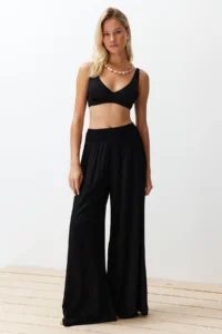 TRENDYOLMİLLA Black Weaving Gipelli Maxi Beach High Waist Pants