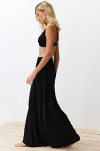 TRENDYOLMİLLA Black Weaving Gipelli Maxi Beach High Waist Pants - Image 2