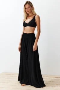 TRENDYOLMİLLA Black Weaving Gipelli Maxi Beach High Waist Pants - Image 3