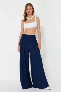 TRENDYOLMİLLA beachwear Navy Blue Weaving Gipelli Maxi High Waist Pants