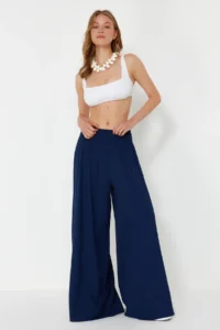 TRENDYOLMİLLA beachwear Navy Blue Weaving Gipelli Maxi High Waist Pants - Image 2