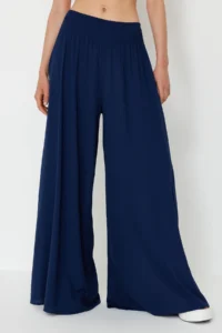 TRENDYOLMİLLA beachwear Navy Blue Weaving Gipelli Maxi High Waist Pants - Image 5