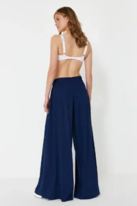 TRENDYOLMİLLA beachwear Navy Blue Weaving Gipelli Maxi High Waist Pants - Image 6