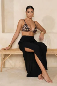 TRENDYOLMİLLA beachwear Black Weaving slit Maxi High Waist Pants