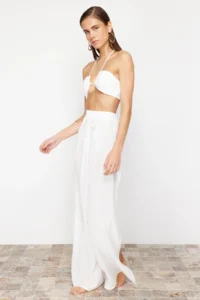 TRENDYOLMİLLA Ecru Weaving slit Maxi Beach High Waist Pants - Image 2