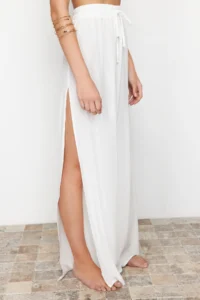 TRENDYOLMİLLA Ecru Weaving slit Maxi Beach High Waist Pants - Image 4