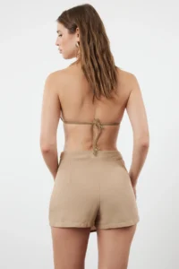 TRENDYOLMiLLA Beige Weaving linen look Beach Shorts Skirt - Image 5