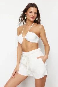 TRENDYOLMiLLA beachwear White Weaving Arched High Waist Mini Shorts & Bermuda - Image 3