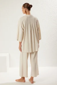 TRENDYOLMİLLA Ecru Weaving Beach Shirt-Pants Set - Image 6