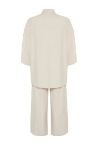 TRENDYOLMİLLA Ecru Weaving Beach Shirt-Pants Set - Image 8