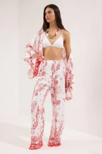 TRENDYOLMİLLA Su Six Patterned Weaving Beach Blouse-Pants Set