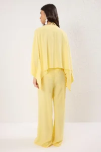 TRENDYOLMİLLA Yellow Weaving Beach Blouse-Pants Set - Image 4
