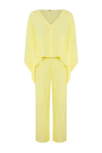 TRENDYOLMİLLA Yellow Weaving Beach Blouse-Pants Set - Image 5