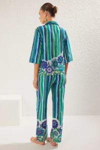 TRENDYOLMİLLA Striped Weaving 100% Cotton Beach Shirt-Pants Set - Image 5