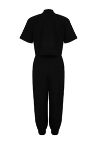 TRENDYOLMİLLA Black Weaving 100% Cotton Beach Shirt-Pants Set - Image 8