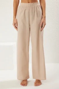 TRENDYOLMİLLA Beige Weaving Binding Detailed Maxi Beach High Waist Shirt-Pants Set - Image 4