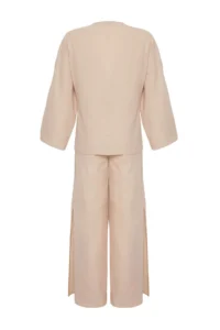 TRENDYOLMİLLA Beige Weaving Binding Detailed Maxi Beach High Waist Shirt-Pants Set - Image 8