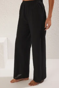 TRENDYOLMİLLA Black Weaving Binding Detailed Maxi Beach High Waist Shirt-Pants Set - Image 4
