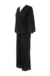 TRENDYOLMİLLA Black Weaving Binding Detailed Maxi Beach High Waist Shirt-Pants Set - Image 6