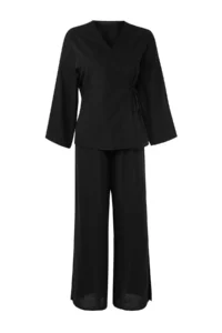 TRENDYOLMİLLA Black Weaving Binding Detailed Maxi Beach High Waist Shirt-Pants Set - Image 7