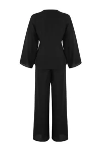 TRENDYOLMİLLA Black Weaving Binding Detailed Maxi Beach High Waist Shirt-Pants Set - Image 9
