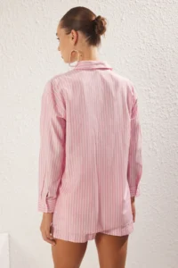 TRENDYOLMİLLA Striped Weaving Beach Shirt Shorts Set - Image 5