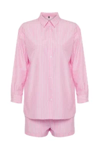 TRENDYOLMİLLA Striped Weaving Beach Shirt Shorts Set - Image 6