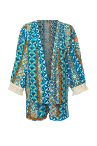 TRENDYOLMİLLA Ethnic Patterned Weaving Tassel High Waist 100% Cotton Beach Mini Kimono-Shorts Set - Image 6