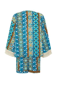 TRENDYOLMİLLA Ethnic Patterned Weaving Tassel High Waist 100% Cotton Beach Mini Kimono-Shorts Set - Image 7