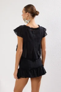 TRENDYOLMİLLA Black Weaving Frilly Beach Blouse-Skirt Set - Image 5