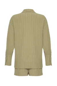 TRENDYOLMİLLA Khaki Weaving Shirred Beach Mini High Waist Shirt Shorts Set - Image 7