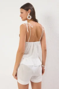 TRENDYOLMİLLA Ecru Weaving Frilly Beach Blouse-Shorts Set - Image 5