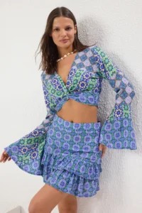 TRENDYOLMİLLA Ethnic Patterned Weaving with flywheel Beach Blouse-Skirt Set - Image 2