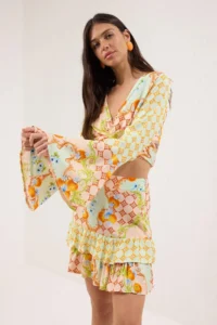 TRENDYOLMİLLA Ethnic Patterned Weaving with flywheel Beach Blouse-Skirt Set