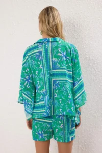 TRENDYOLMİLLA flower patterned Weaving 100% Cotton Beach Shirt Shorts Set - Image 4