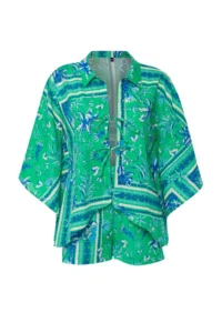 TRENDYOLMİLLA flower patterned Weaving 100% Cotton Beach Shirt Shorts Set - Image 5