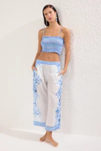 TRENDYOLMİLLA flower patterned Weaving Gipelli Beach Blouse-Pants Set