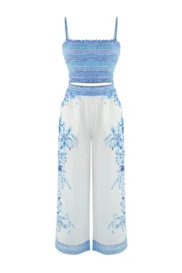 TRENDYOLMİLLA flower patterned Weaving Gipelli Beach Blouse-Pants Set - Image 5