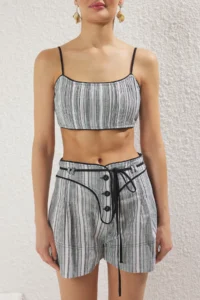 TRENDYOLMİLLA Striped Weaving Piped Beach Blouse-Shorts Set - Image 3