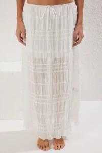 TRENDYOLMİLLA Ecru Weaving Gipelli Beach Blouse-Skirt Set - Image 3
