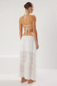 TRENDYOLMİLLA Ecru Weaving Gipelli Beach Blouse-Skirt Set - Image 5