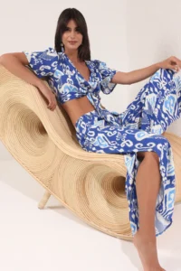 TRENDYOLMİLLA Ethnic Patterned Weaving slit Beach Blouse-Pants Set - Image 2