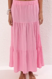 TRENDYOLMİLLA Pink Weaving Gipelli Beach Blouse-Skirt Set - Image 3
