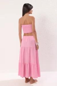 TRENDYOLMİLLA Pink Weaving Gipelli Beach Blouse-Skirt Set - Image 4