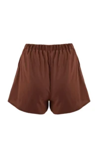 TRENDYOLMİLLA Brown Weaving Binding Detailed Beach Mini High Waist Blouse-Shorts Set - Image 3