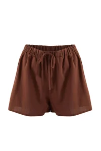 TRENDYOLMİLLA Brown Weaving Binding Detailed Beach Mini High Waist Blouse-Shorts Set - Image 4