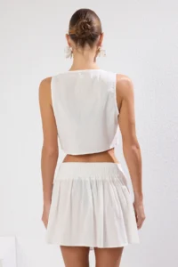 TRENDYOLMİLLA Ecru Weaving pleated Beach Mini High Waist Vest-Skirt Set - Image 4