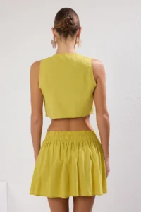 TRENDYOLMİLLA Open Oil Green Weaving pleated Beach Mini High Waist Vest-Skirt Set - Image 4