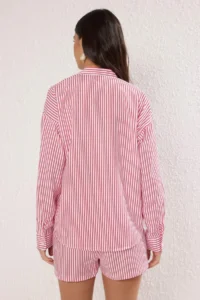 TRENDYOLMİLLA Striped Weaving Embroidered 100% Cotton Beach Shirt Shorts Set - Image 4