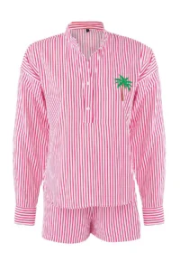 TRENDYOLMİLLA Striped Weaving Embroidered 100% Cotton Beach Shirt Shorts Set - Image 5
